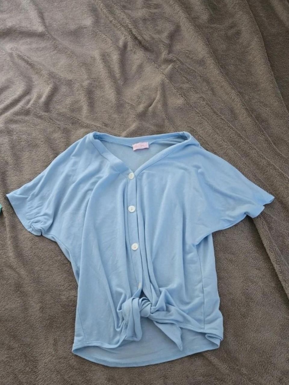 Pink Lily Light Blue Button-Front Knot Top for Girls